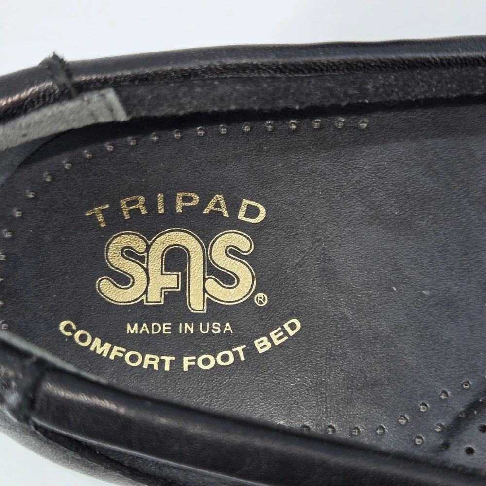 SAS Bounce Black Leather Wedge Loafer Moc Toe Slip On Comfort Shoes 9.5‎ M